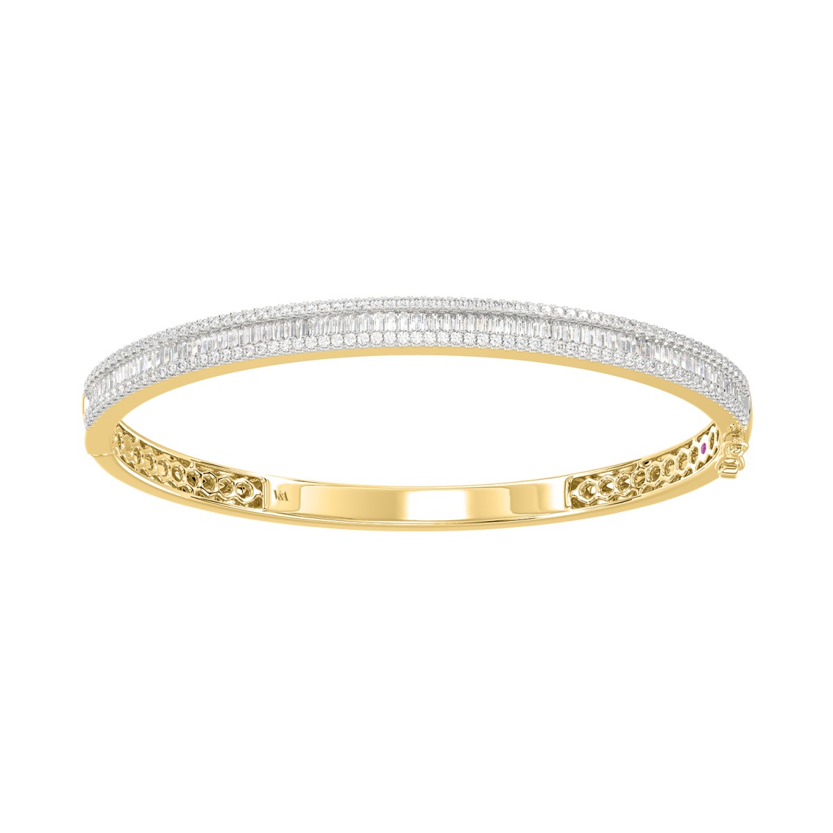 18K YELLOW GOLD 2.00CT ROUND/BAGUETTE DIAMOND LADIES BANGLE