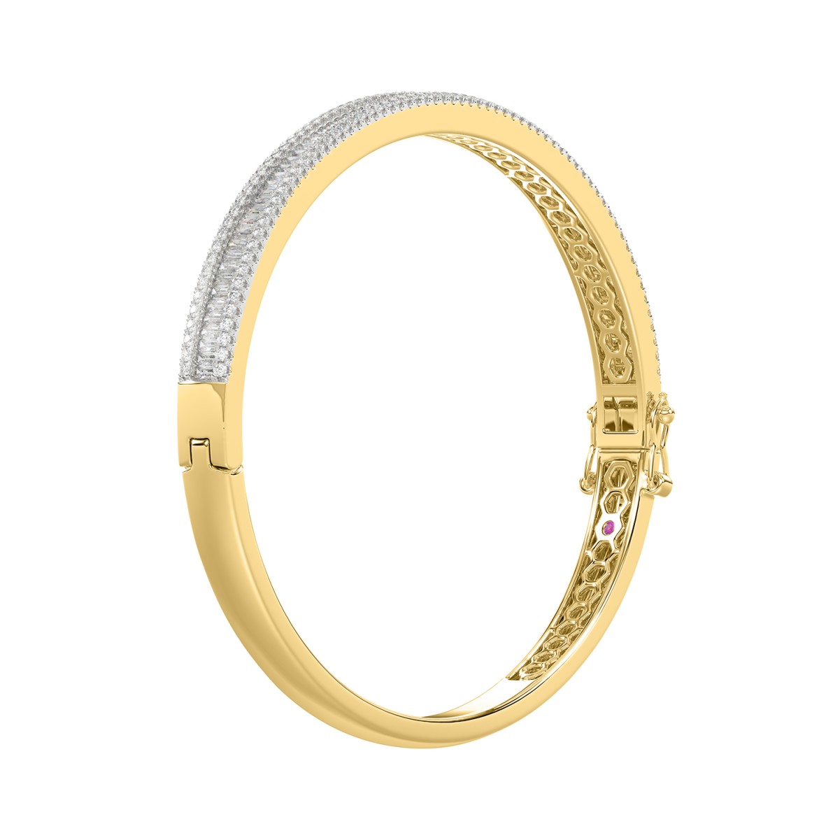 18K YELLOW GOLD 2.00CT ROUND/BAGUETTE DIAMOND LADIES BANGLE