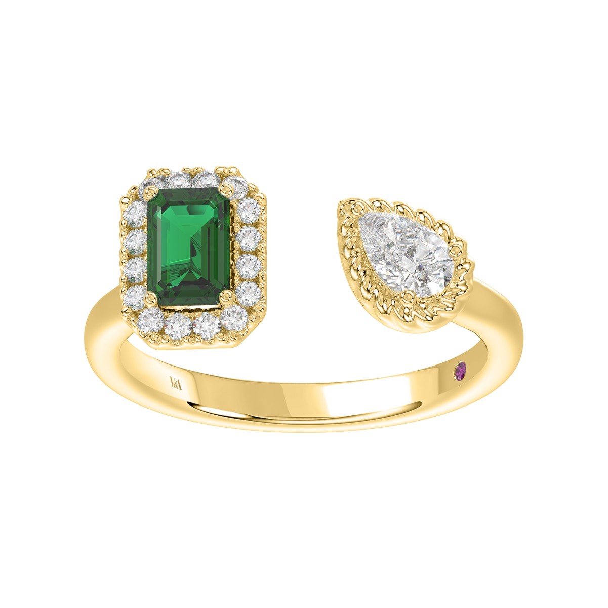 18K YELLOW GOLD 1CT ROUND/EMERALD/PEAR DIAMOND LADIES RING(COLOR STONE PEAR DIAMOND 1/4CT)