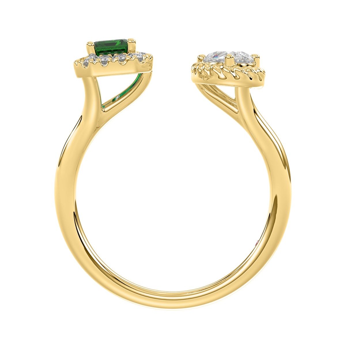 18K YELLOW GOLD 1CT ROUND/EMERALD/PEAR DIAMOND LADIES RING(COLOR STONE PEAR DIAMOND 1/4CT)