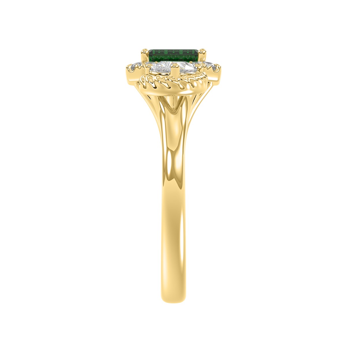 18K YELLOW GOLD 1CT ROUND/EMERALD/PEAR DIAMOND LADIES RING(COLOR STONE PEAR DIAMOND 1/4CT)