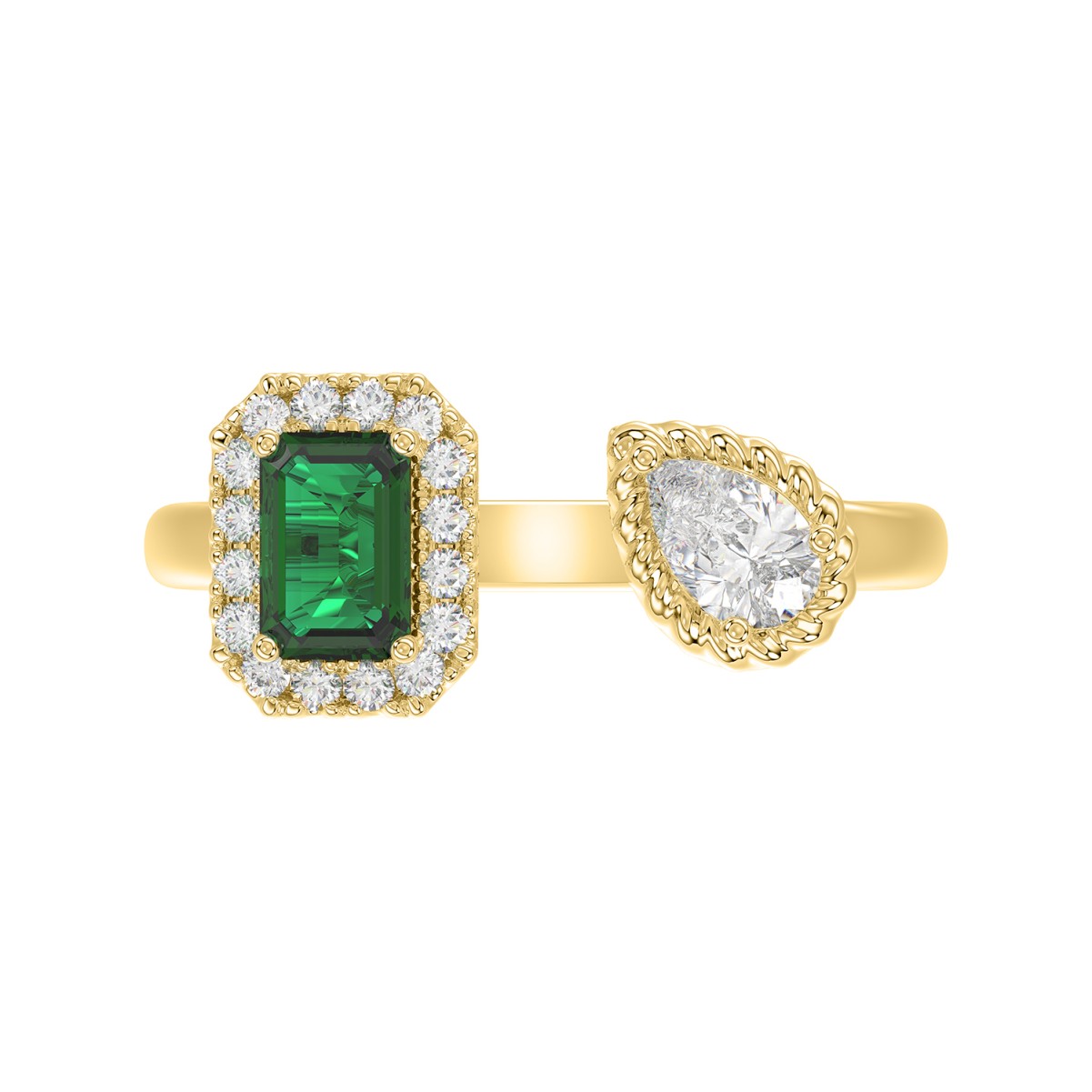 18K YELLOW GOLD 1CT ROUND/EMERALD/PEAR DIAMOND LADIES RING(COLOR STONE PEAR DIAMOND 1/4CT)