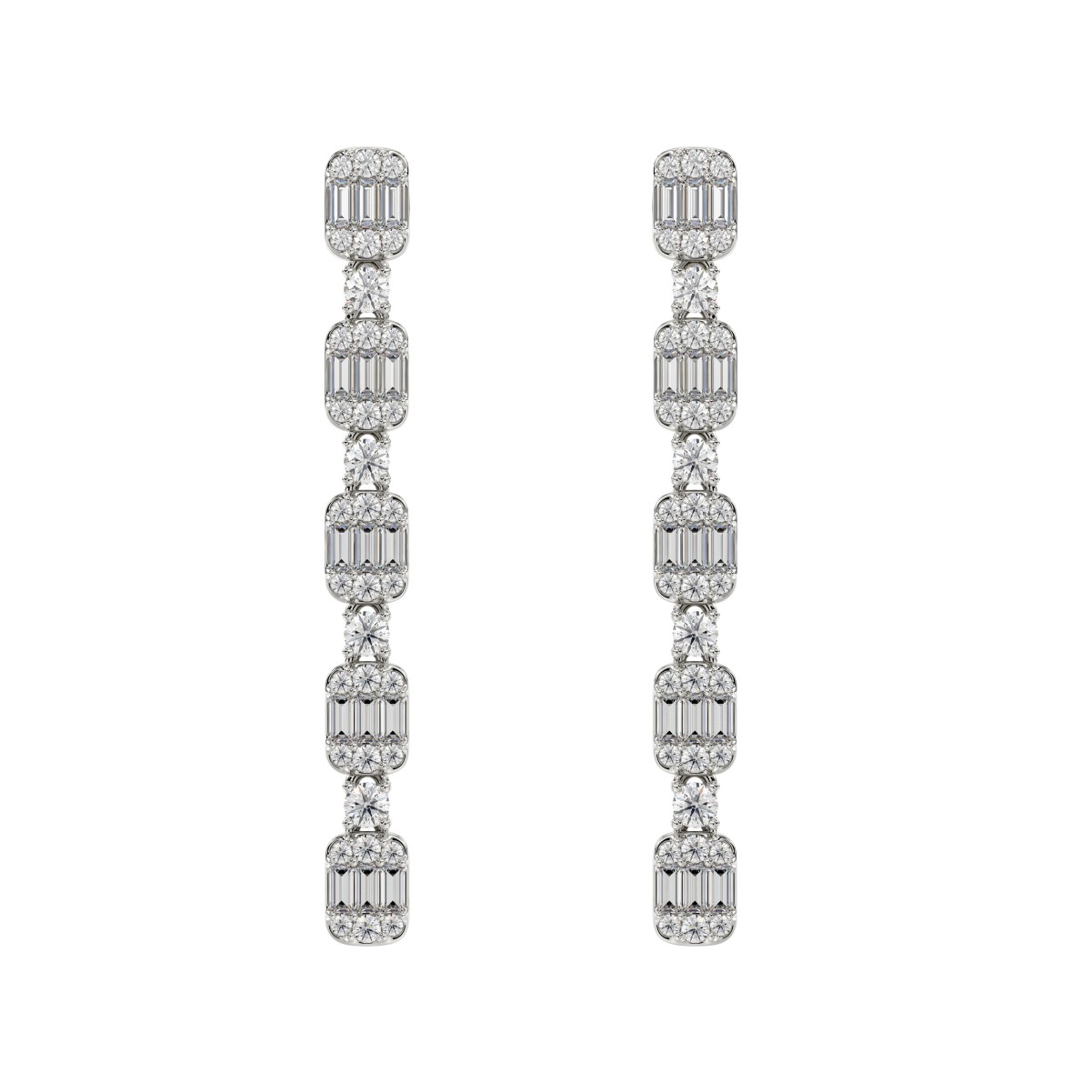 14K WHITE GOLD 1CT ROUND/BAGUETTE DIAMOND LADIES EARRINGS 