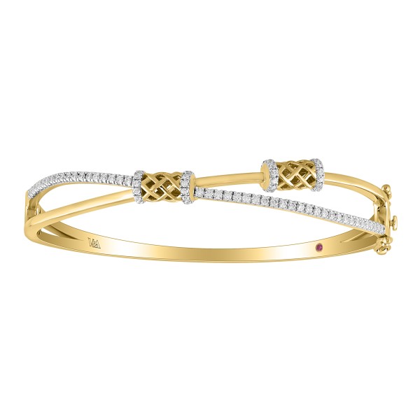 18K YELLOW GOLD 3/4CT ROUND DIAMOND LADIES BANGLE...