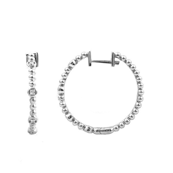 18K WHITE GOLD 1/10CT ROUND DIAMOND LADIES HOOPS E...