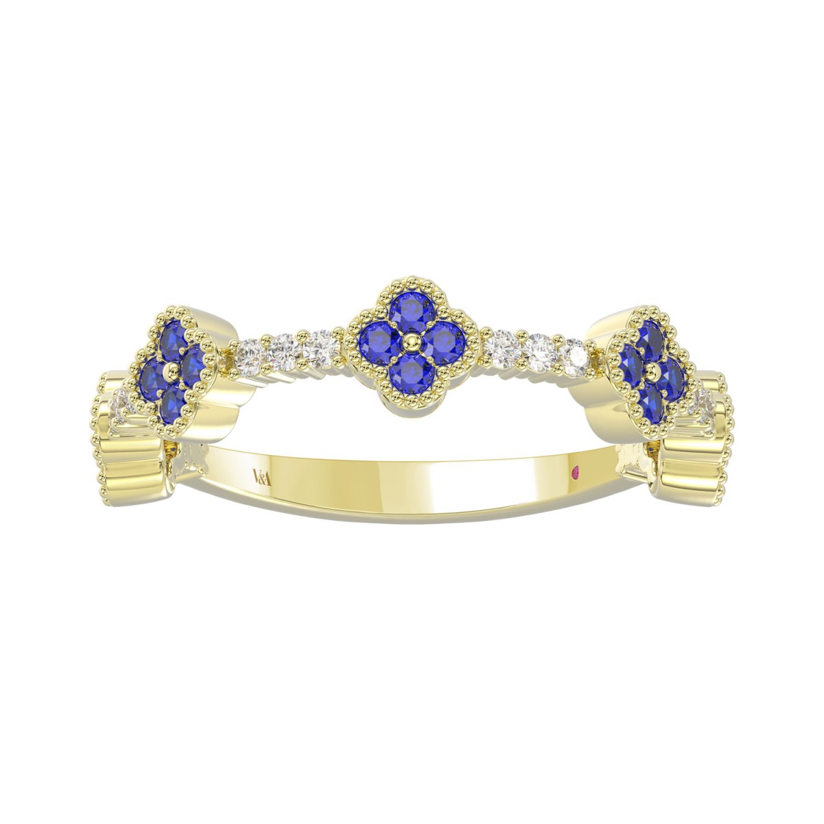 18K YELLOW GOLD 1/4CT ROUND DIAMOND LADIES RING  (SAPPHIRE DIAMOND 1/10CT)