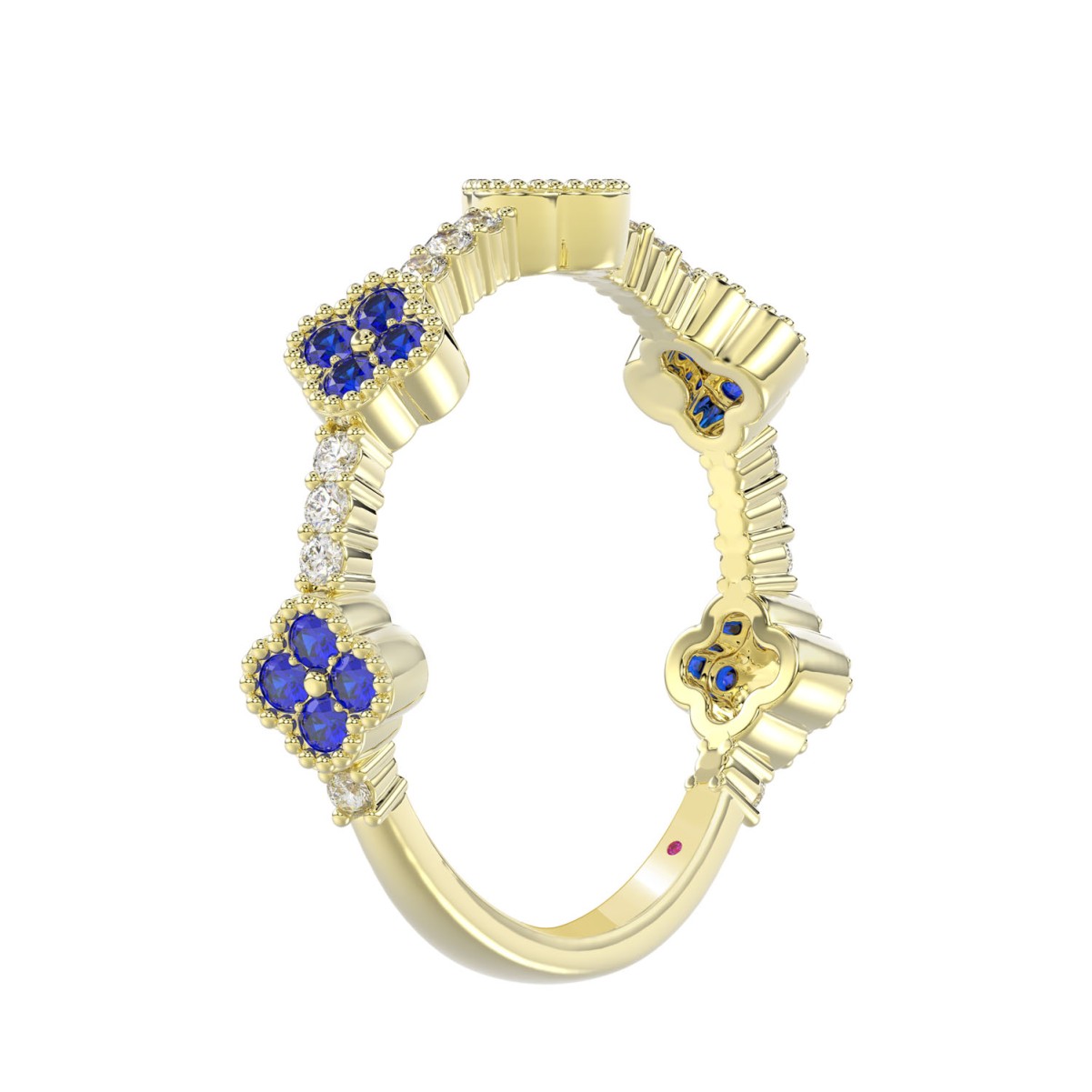 18K YELLOW GOLD 1/4CT ROUND DIAMOND LADIES RING(COLOR STONE SAPPHIRE DIAMOND 1/10CT)