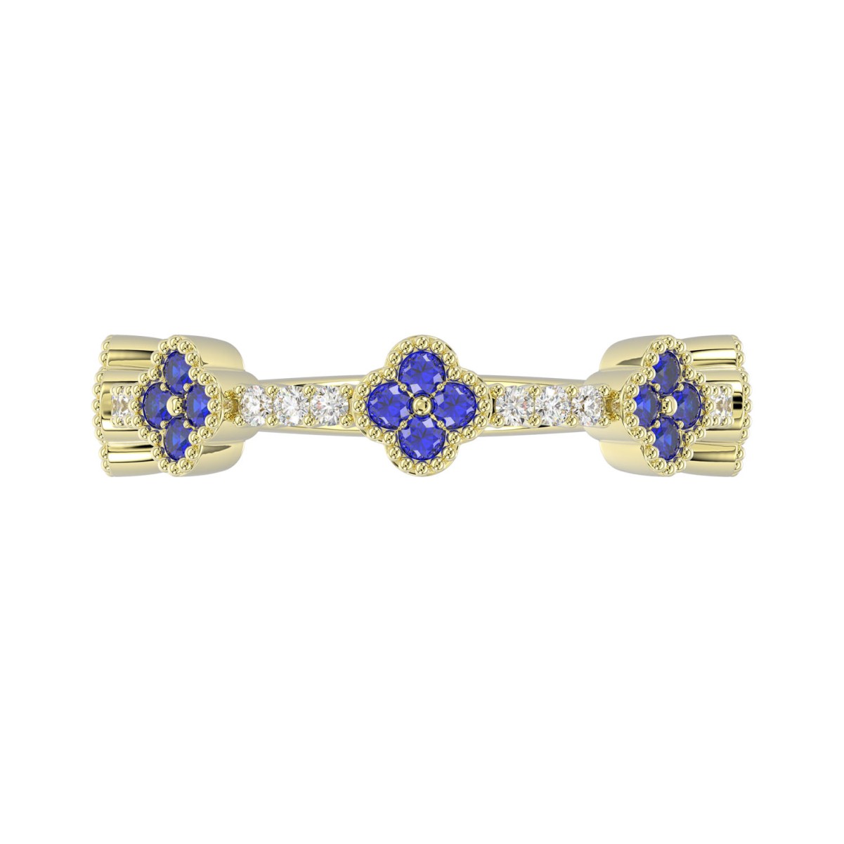 18K YELLOW GOLD 1/4CT ROUND DIAMOND LADIES RING(COLOR STONE SAPPHIRE DIAMOND 1/10CT)