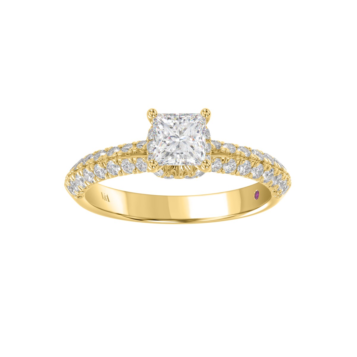 18K YELLOW GOLD 1 1/4CT ROUND/PRINCESS DIAMOND LADIES RING (CENTER STONE PRINCESS DIAMOND 3/4CT)