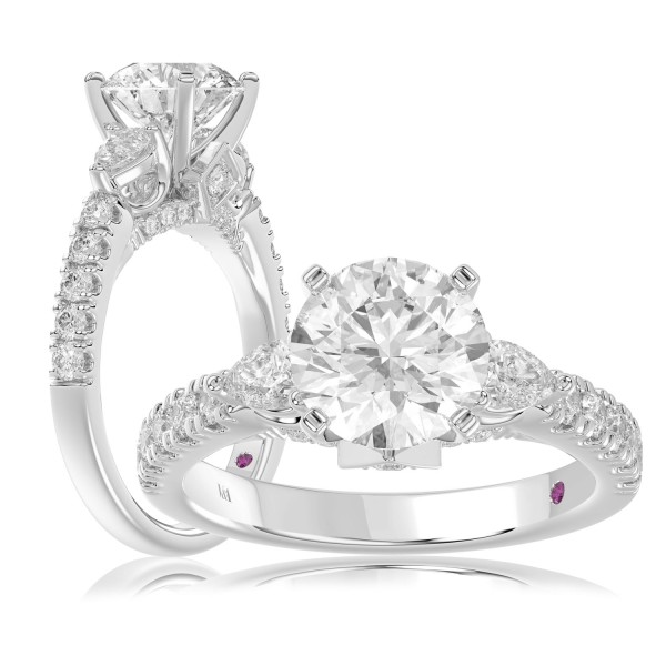 18K WHITE GOLD 3/4CT ROUND/PEAR DIAMOND SEMI MOUNT...