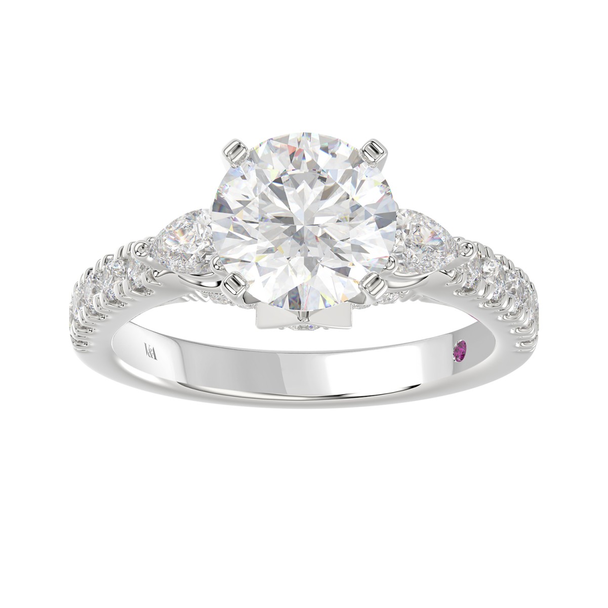 18K WHITE GOLD 3/4CT ROUND/PEAR DIAMOND SEMI MOUNT LADIES RING (CENTER STONE ROUND DIAMOND 2.00CT)