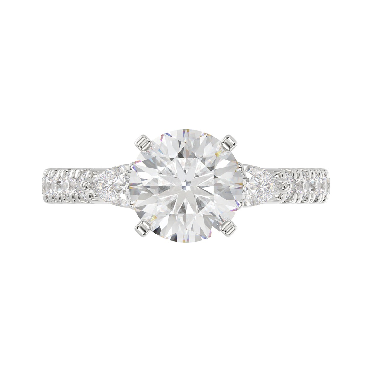 18K WHITE GOLD 3/4CT ROUND/PEAR DIAMOND SEMI MOUNT LADIES RING (CENTER STONE ROUND DIAMOND 2.00CT)