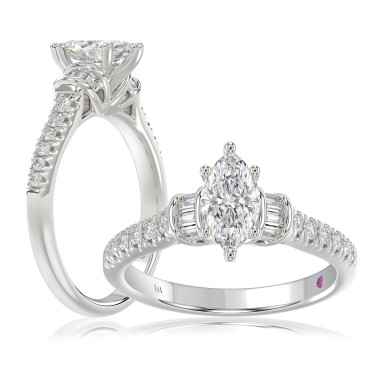 18K WHITE GOLD 1/10CT ROUND/MARQUISE DIAMOND LADIES RING (CENTER STONE MARQUISE DIAMOND 3/4CT)