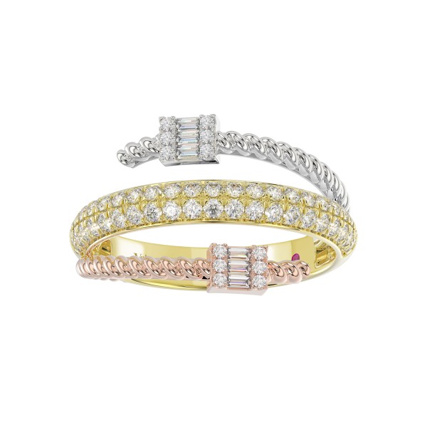 18K WHITE/ROSE/YELLOW GOLD 5/8CT ROUND/BAGUETTE DI...