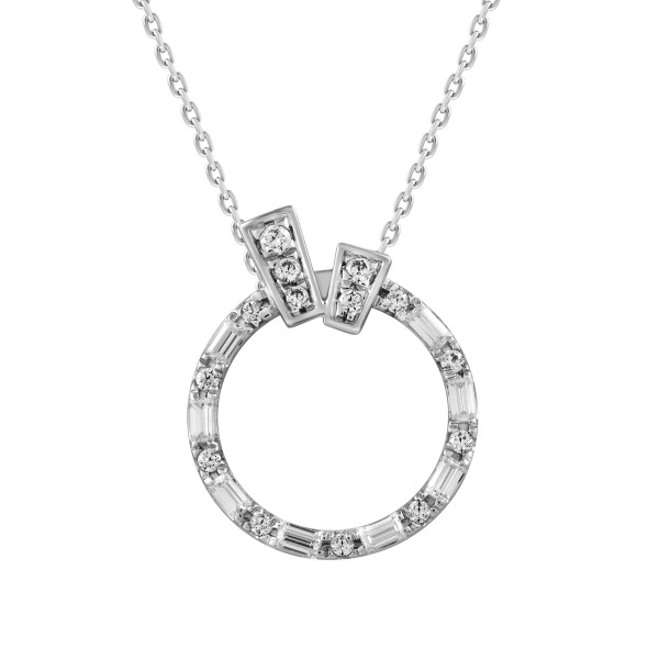 18K WHITE GOLD 1/4CT ROUND/BAGUETTE DIAMOND LADIES...