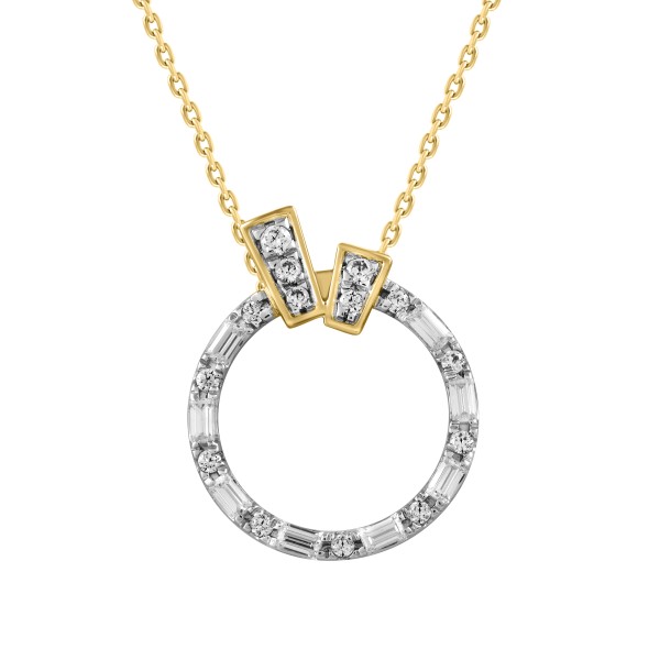 18K YELLOW GOLD 1/4CT ROUND/BAGUETTE DIAMOND LADIE...