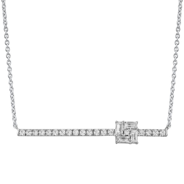 18K WHITE GOLD 1/3CT ROUND/BAGUETTE DIAMOND LADIES...