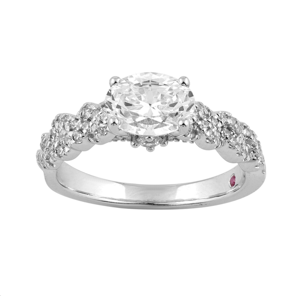 18K WHITE GOLD 1 1/2CT ROUND/OVAL DIAMOND SEMI MOUNT LADIES RING (CENTER STONE OVAL DIAMOND 1.00CT)