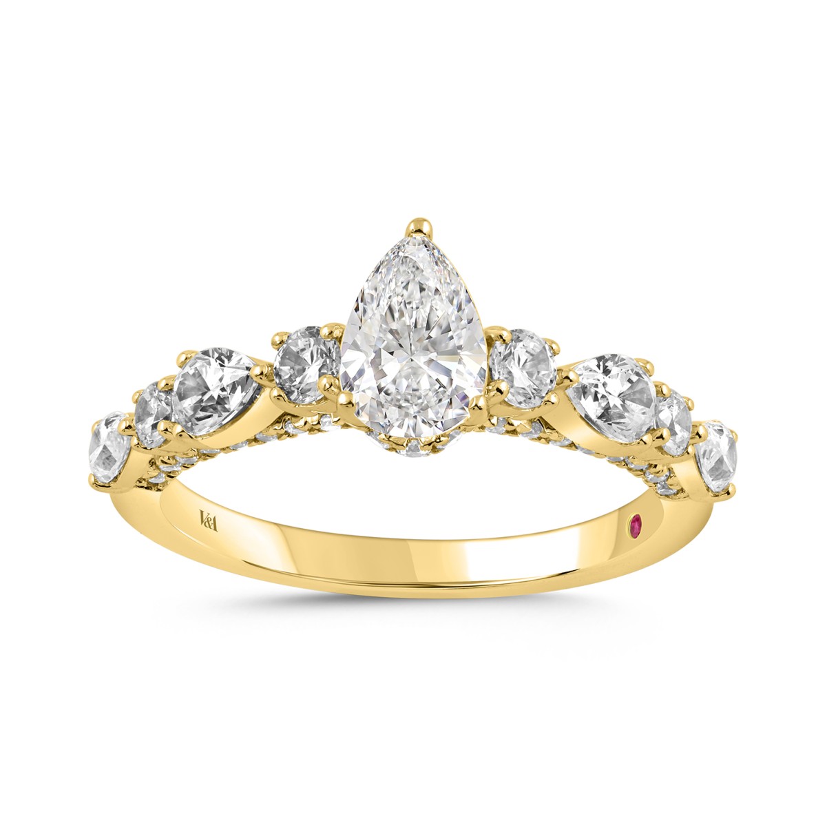 18K YELLOW GOLD 1 1/2CT ROUND/PEAR DIAMOND LADIES RING (CENTER STONE PEAR DIAMOND 1/2CT)