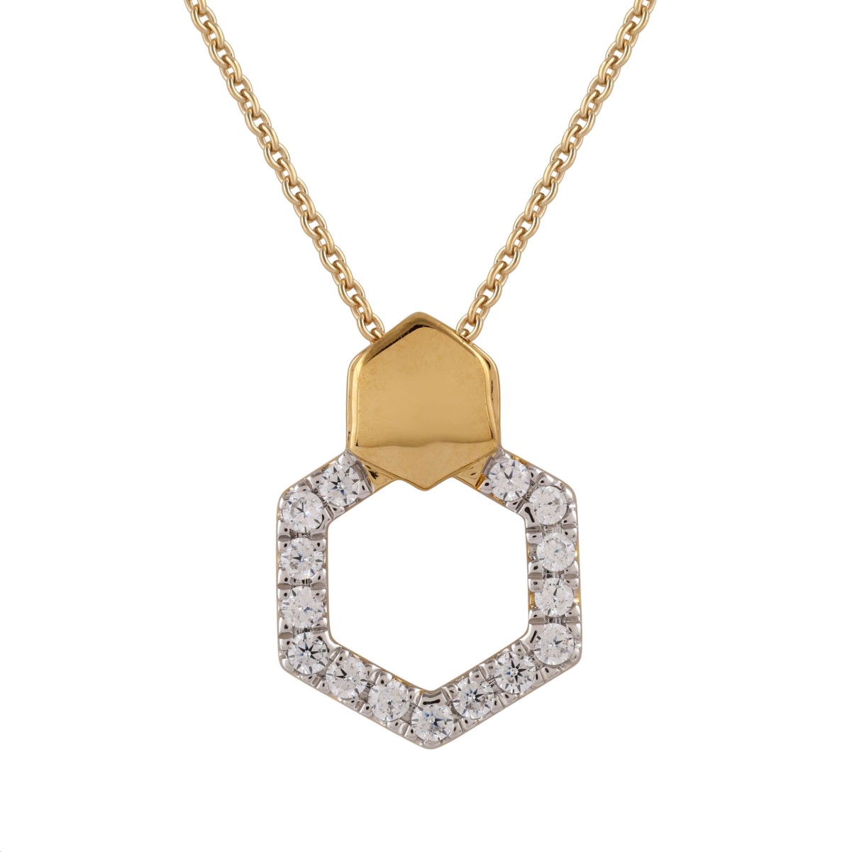 18K YELLOW GOLD 1/6CT ROUND DIAMOND LADIES NECKLACE