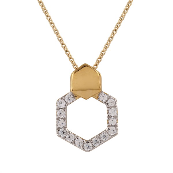 18K YELLOW GOLD 1/6CT ROUND DIAMOND LADIES NECKLAC...