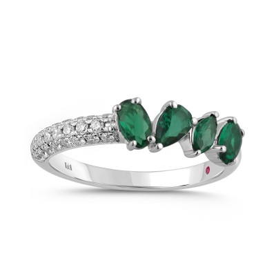 18K WHITE GOLD 1 1/6CT ROUND/MARQUISE/OVAL/PEAR DIAMOND LADIES RING (CENTER STONE EMERALD DIAMOND 7/8CT)