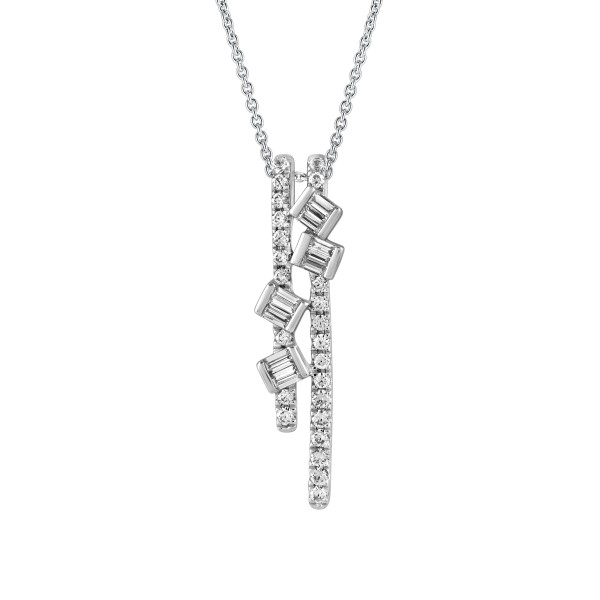 18K WHITE GOLD 1/3CT ROUND/BAGUETTE DIAMOND LADIES...