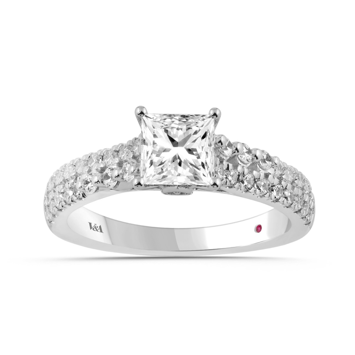 18K WHITE GOLD 1 1/2CT ROUND/PRINCESS DIAMOND SEMI MOUNT LADIES RING (CENTER STONE PRINCESS DIAMOND 1CT)