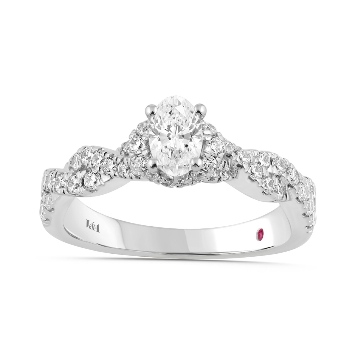 18K WHITE GOLD 1.00CT ROUND/OVAL DIAMOND LADIES RING (CENTER STONE OVAL DIAMOND 1/2CT)