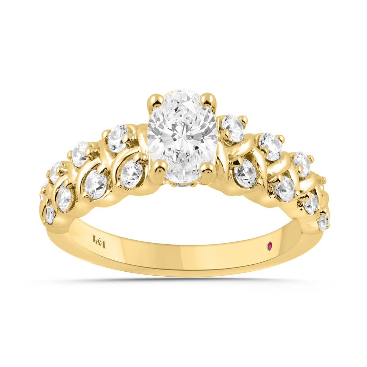 18K YELLOW GOLD 1 1/2CT ROUND/OVAL DIAMOND LADIES RING (CENTER STONE OVAL DIAMOND 1.00CT)